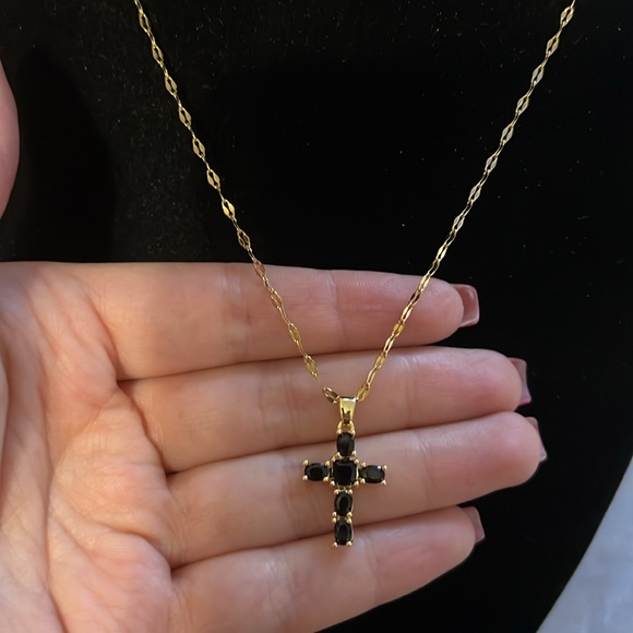 Jewelry - Gold plated stainless steel black cross pendant necklace